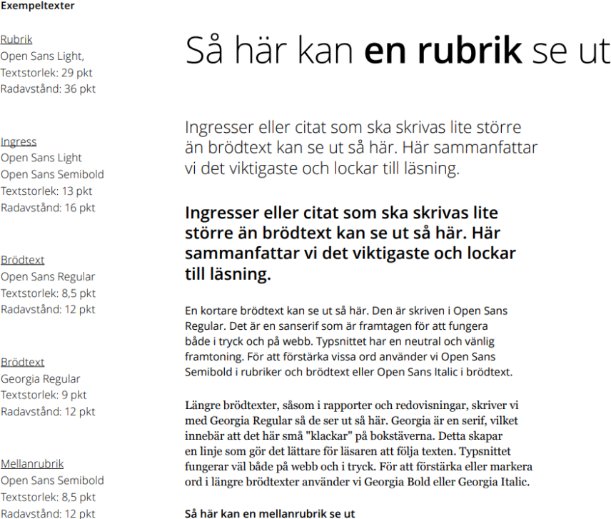 Exempel på hur rubrik och text kan se ut med Sveriges Domstolars typsnitt Open Sans och Georgia