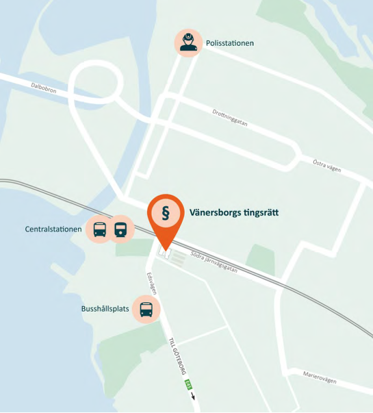 Karta med placering av nya domstolsbyggnaden
