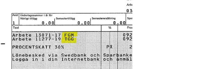 Lönespecifikation som visar vid vilken domstol arbetet skett 