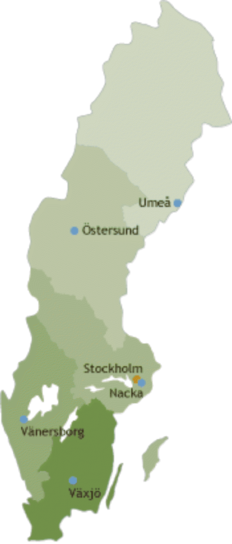 Karta över mark- och miljödomstolarna i Sverige
