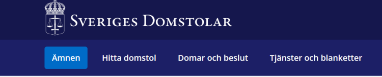 Sveriges Domstolars logotyp i sidhuvudet på webbplatsen