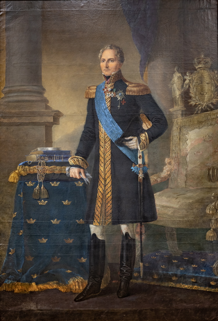 Porträtt på Karl XIV Johan med fullmakten vid instiftandet av Hovrätten över Skåne och Blekinge