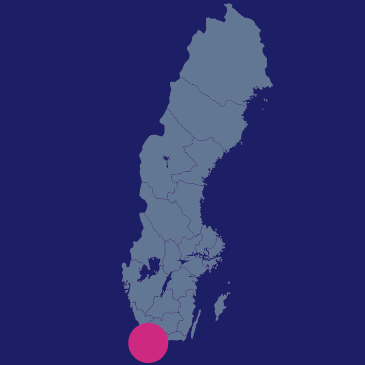 Karta med Malmö markerat