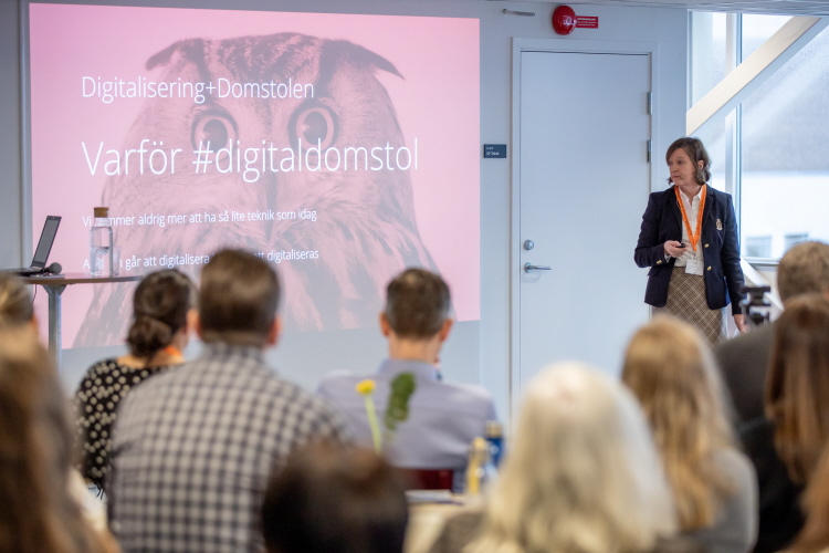 Personer i en sal tittar på en presentation