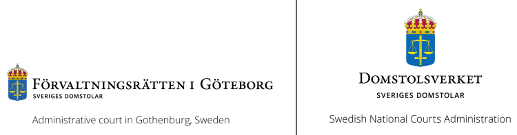 Exempel Logotypen för Förvaltningsrätten i Göteborg har en rad under med översättning till engelska.