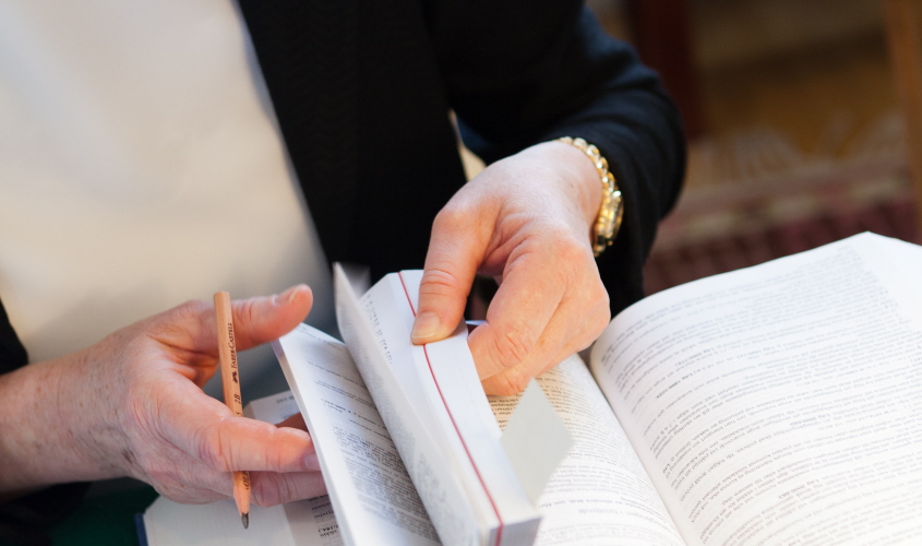 Person bläddrar i lagboken