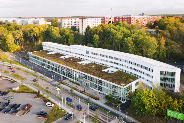 Södertörns tingsrätt exteriör, flygfoto.