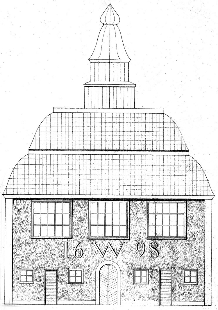 Illustration av Växjö rådhus anno 1698