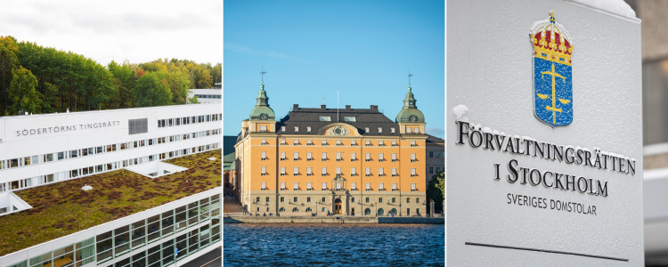 Exteriör bild på Södertörns tingsrätt, Kammarrätten i Stockholm och Förvaltningsrätten i Stockholm